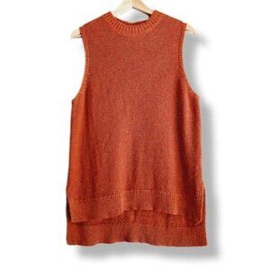 LOU & GREY Linen Cotton Blend Knit Sleeveless Shell Top Hi-Low Hem Sz L